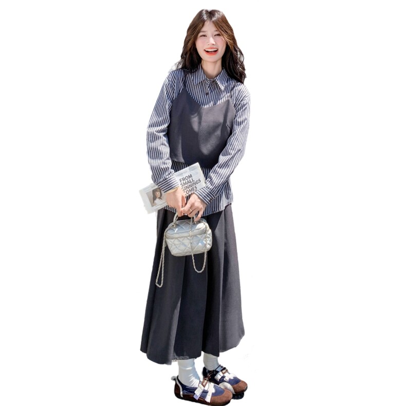 26春装现货条纹衬衣吊带半身裙三件套2C0323121P175K258,女装套装/套裙,2C032