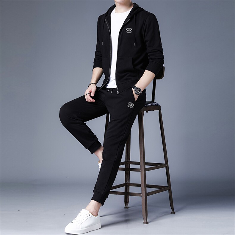 F81122连帽基础款时尚休闲中青年男士秋装新款开衫拉链卫衣套装图片