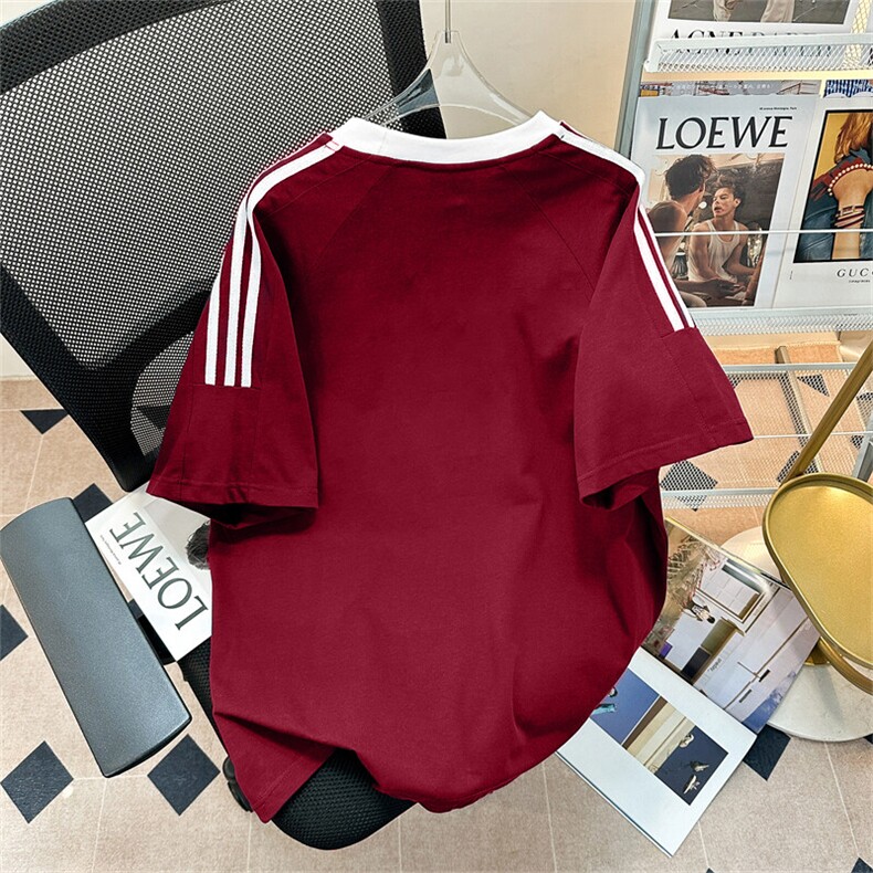 夏季美式高街重磅纯棉三条杠织带撞色男女短袖T恤ZD616-特P30,男装T恤,电商A486-1