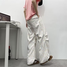 V163-P38夏季休闲裤宽松直筒裤子字母刺绣多彩星星裤多巴胺男女，男装休闲裤，星座911-1