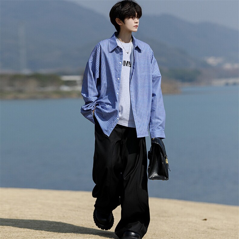 8XL-M长袖衬衫男夏季格子条纹衬衣宽松慵懒风防晒外套CS29005P45,男装衬衫,电商B312