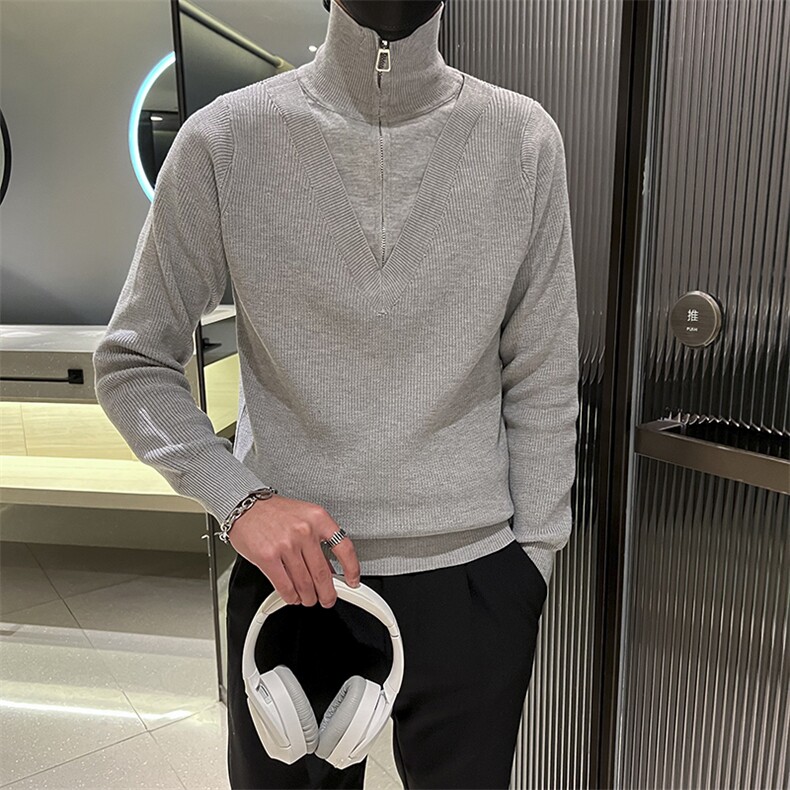 韩版假两件设计感轻熟风高领套头毛衣针织衫MY03462-P63,男装针织衫/毛衣,星座308B-2