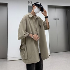 青春流行五分袖新款时尚潮衬衫格子百搭原宿男潮流夏季，男装衬衫，星座716-2