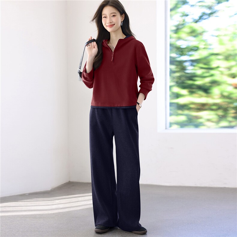 2025年秋季时尚休闲连帽撞色文艺减龄套装,女装套装/套裙,依恋蒂丝