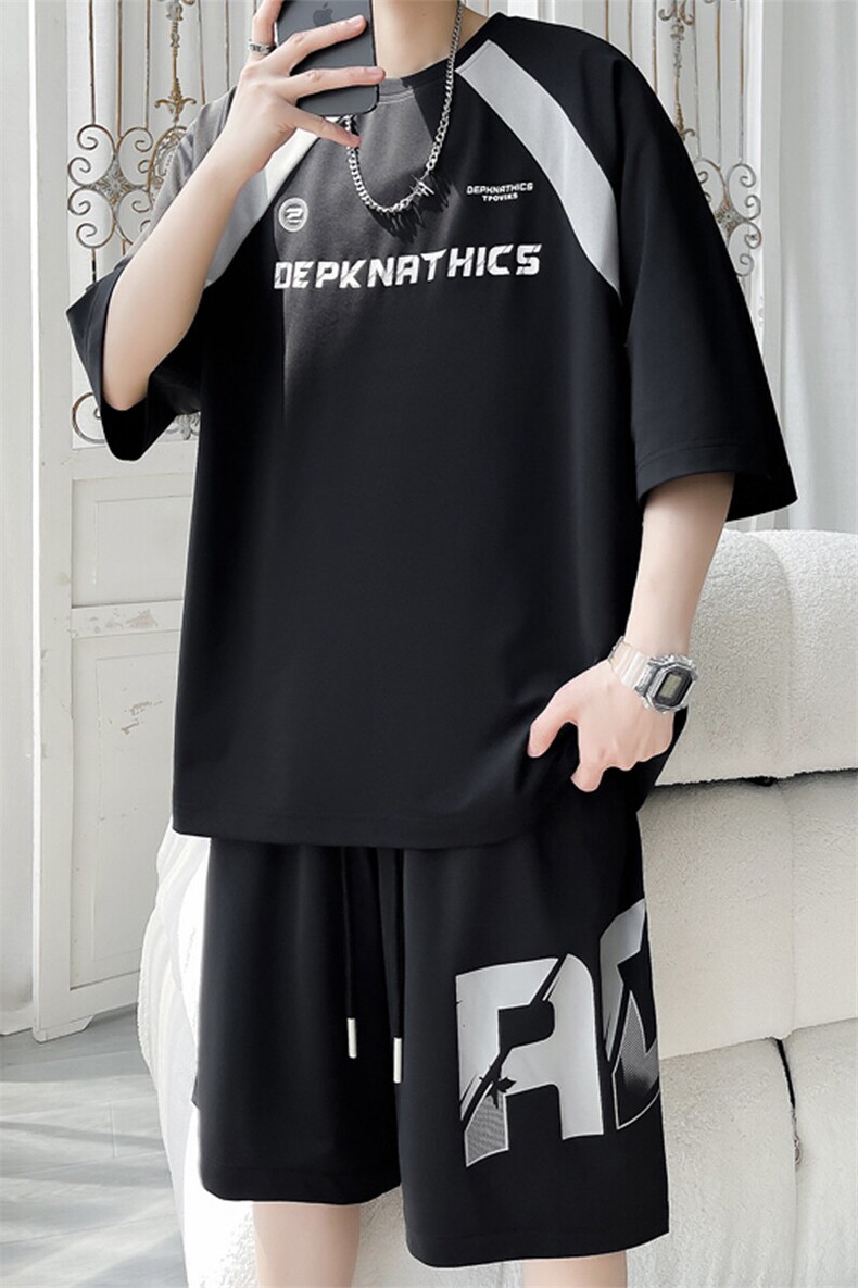 2025夏季新款旋律风车大码冰丝短袖T恤套装M-5XHQ25439-特P50,男装T恤,电商A022