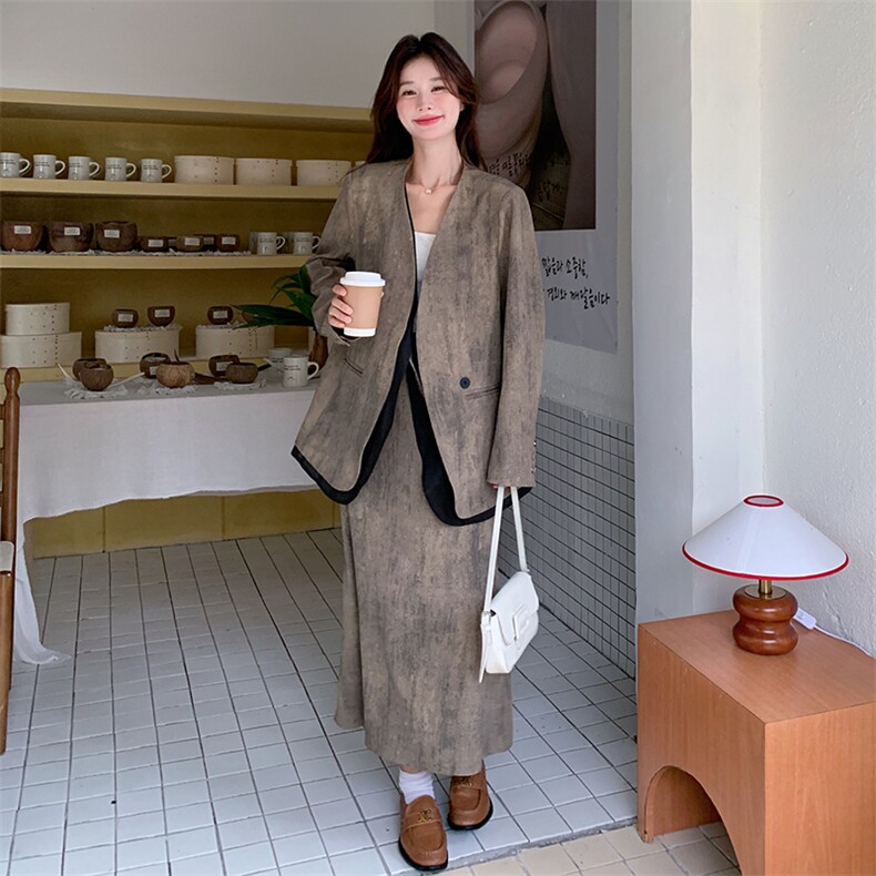 韩系高级感晕染套装女2025秋新款轻熟风优雅气质西服半身裙两件套图片