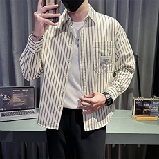新款2025秋冬男士休闲长袖衬衫小伙主推内搭条纹衬衣C817P58控88，男装衬衫，星座301B-1