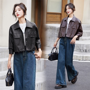 短款皮衣外套女2024秋季新款宽松休闲美式复古美拉德机车夹克上衣图片