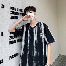 703-T208-P35夏季男士扎染条纹小雏菊印花T恤情侣，男装T恤，星座703