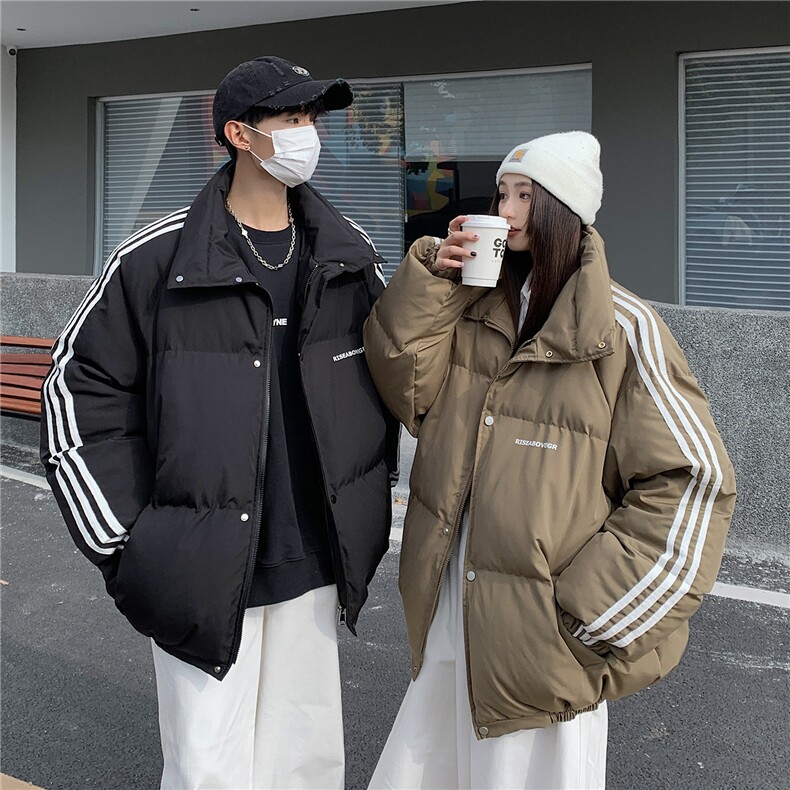 EQ332立领面包服冬季加厚棉衣男织带拼接棉服外套情侣装2024新款,男装棉衣,电商C306-1