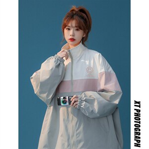 中性风 2023春季微笑印花潮流拼色宽松夹克外套 JK842 P65控88图片