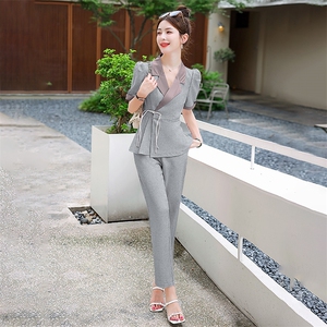 粉色西装套装女2024年夏天新款气质名媛高级感薄款垂感西服两件套图片