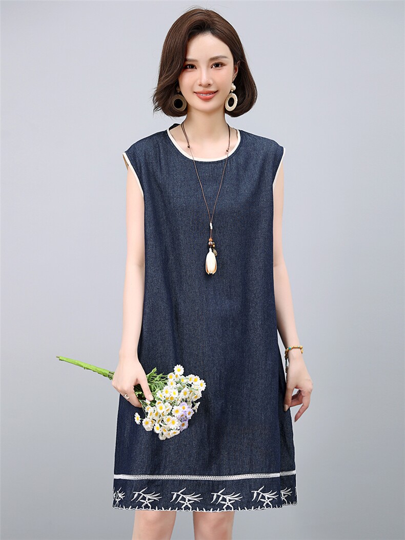 2025年夏季中长款牛仔连衣裙无袖,女装连衣裙,小林双子