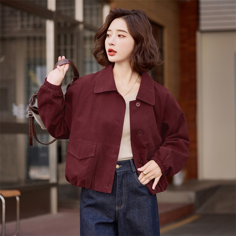 红色工装牛仔外套女短款夹克衫上衣欧货潮秋装2024年新款欧洲站,女装短外套,米雪儿
