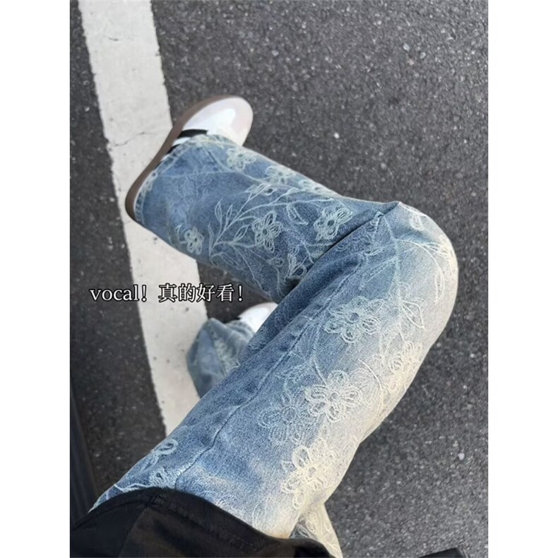 高街荆棘提花牛仔裤男春秋季弯刀裤直筒休闲嘻哈长裤子NK171,男装牛仔裤,星座1116A（原606A-3）
