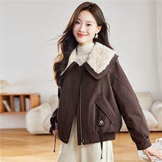 现货！2025年冬季新款娃娃领棉衣女短款时尚保暖棉服加绒加厚外套，女装棉衣/棉服，沐七七