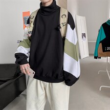 秋冬卫衣男宽松港风高圆领套头上衣潮流拼色长袖外套W1766-P35，男装卫衣，星座512-4
