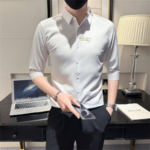店主风夏季男士刺绣痞帅修身七分袖衬衫301A-1/CS331/P55图片