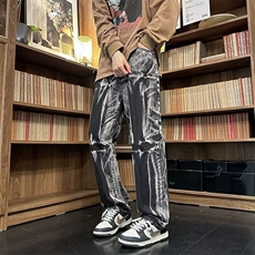 欧美高街vibe裤子潮牌扎染牛仔裤男女美式hiphop直筒裤N6320-P45，男装牛仔裤，星座1008