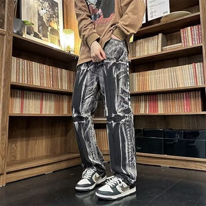 欧美高街vibe裤子潮牌扎染牛仔裤男女美式hiphop直筒裤N6320-P45图片