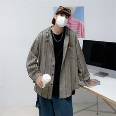 连帽格子衬衫男长袖痞帅韩版潮流高级感衬衣外套CS47P40，男装衬衫，星座410-2