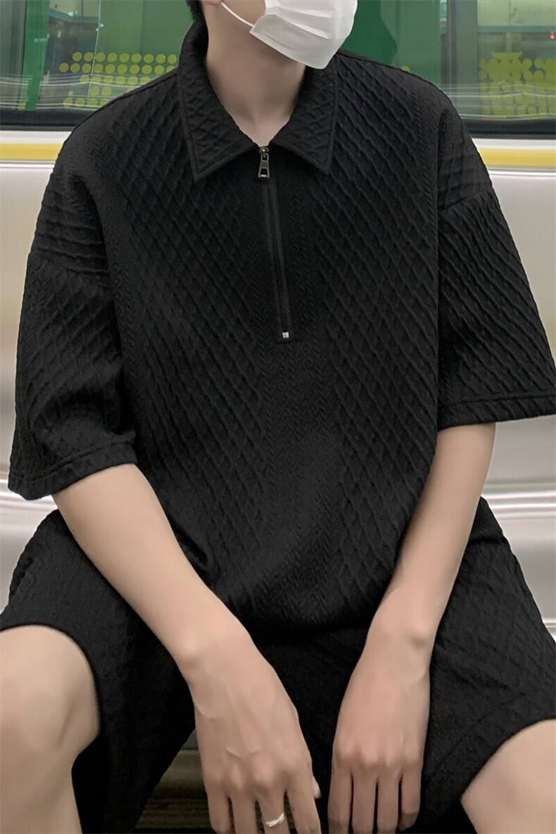 特批P60无差价夏季不规则提花肌理polo衫半拉链男潮两件套TZ5142,男装Polo衫,电商A001-1