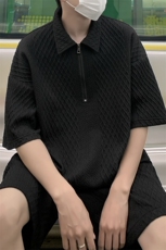 特批P60无差价夏季不规则提花肌理polo衫半拉链男潮两件套TZ5142，男装Polo衫，电商A001-1