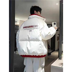 冬男两面穿棉衣条纹拼接字母印花宽松面包服棉袄外套MY8176P85，男装棉衣，星座1013-1