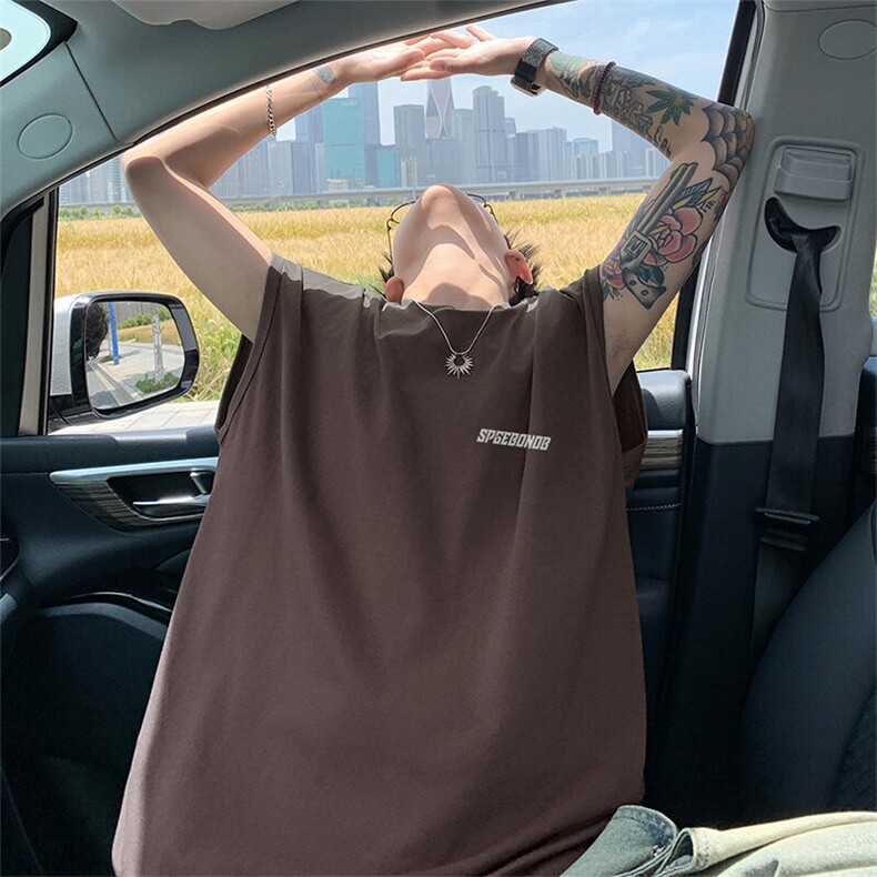 可48小时发货支持抖音得物来样二开240克重磅美式纯棉背心无袖t恤，男装背心/马甲，电商A486