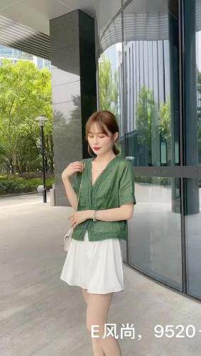 棉麻拼花边小衫，女装，E·风尚