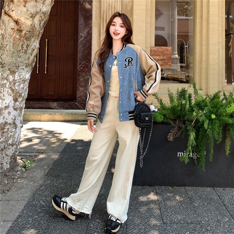 【现货】撞色字母刺绣棒球服牛仔外套82701-P155-K228,女装短外套,2B076