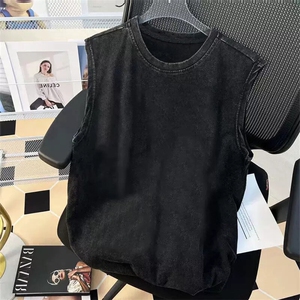 抖音得物品质二开240克重磅美式高街纯棉水洗做旧复古无袖T恤背心图片