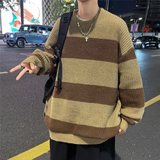 条纹毛衣日系慵懒复古男士针织衫秋冬季新款外套高级感线衣服，男装针织衫/毛衣，星座716-2