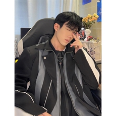 高级感解构层次拼接撞色设计感夹克上衣机车服外套JK3609特P82，男装夹克，星座908-1