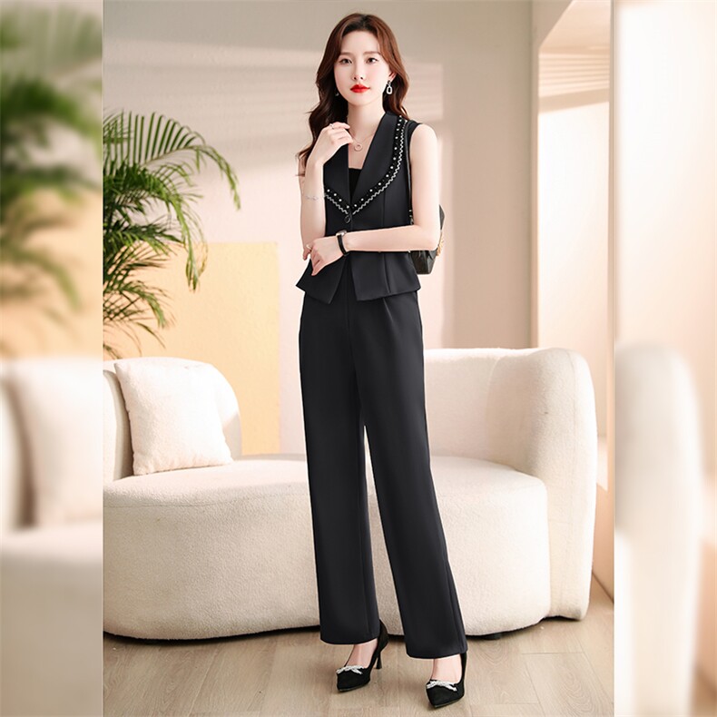 高端职业连体裤女2023夏季新款时尚气质女神范西装马甲阔腿连衣裤,女装连体裤,韩美纤衣