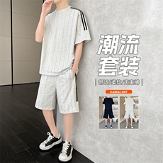 套装t恤男夏季薄款条纹款篮球休闲运动短袖短裤男装一套装，男装牛仔裤，星座1206（原A206）