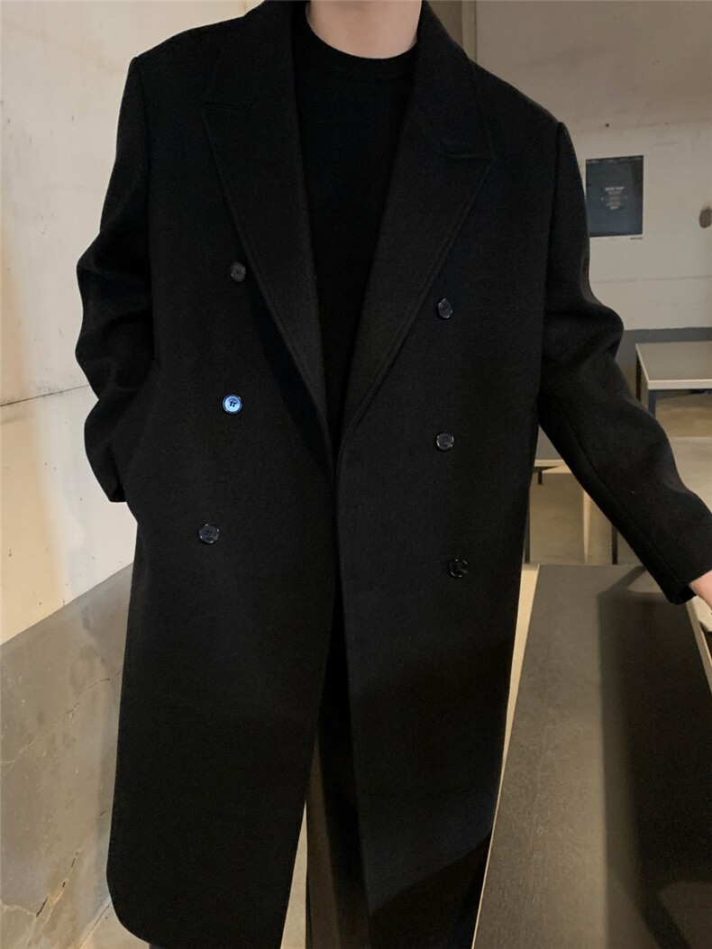 冬季新款毛呢大衣男中长款过膝高级感呢子加厚韩版宽松风衣男外套,男装风衣,星座710