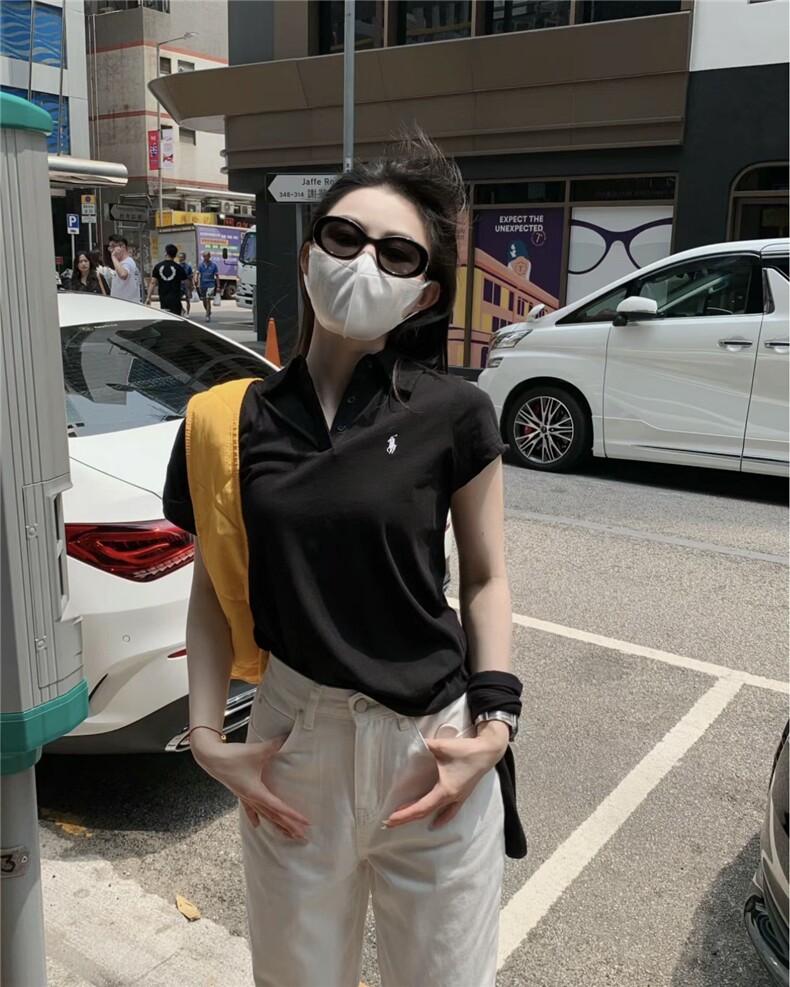 韩版polo领短袖针织上衣女2025夏季新款休闲百搭针织衫女,针织衫/毛衣,沐策羊绒