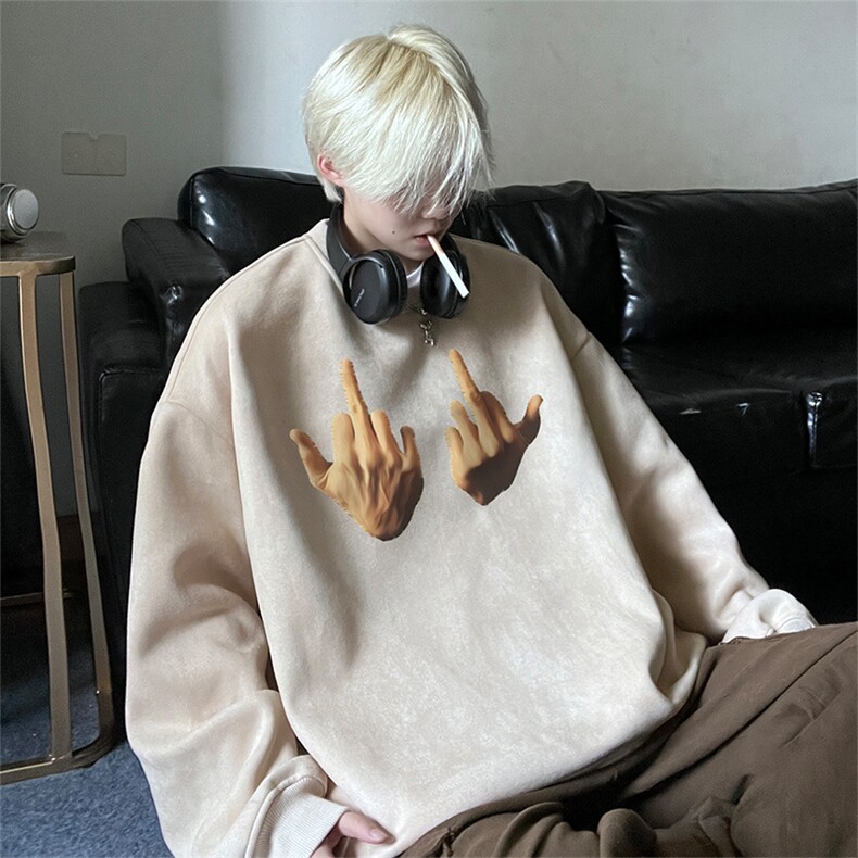 新款麂皮绒大码圆领卫衣男美式街头印花复古JK23502特批38控68,男装卫衣,星座605(原A050)