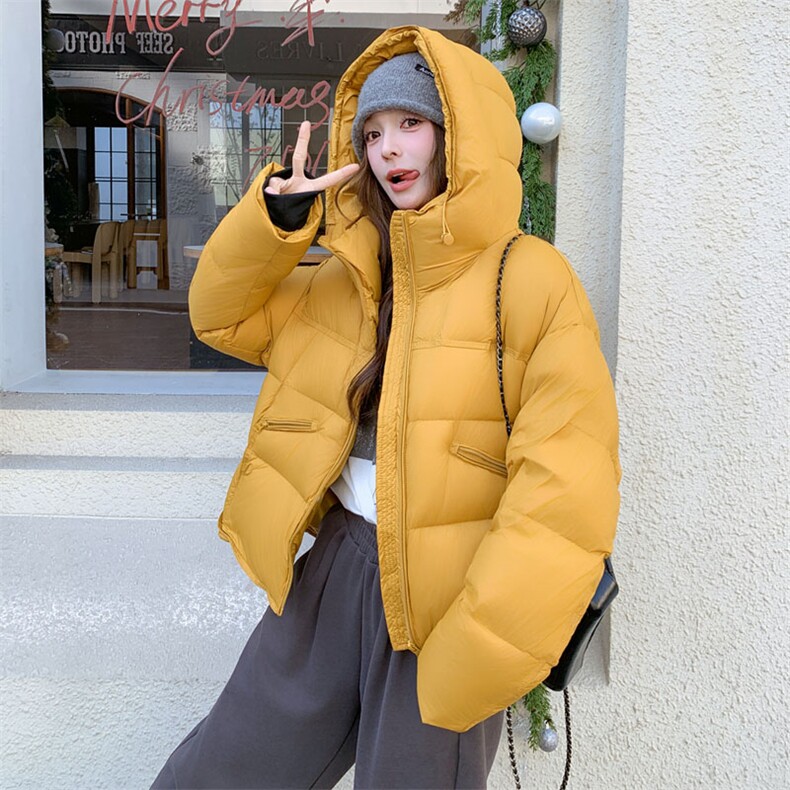 韩系橙色立领羽绒服女冬2025新款超火好看高级小众保暖加厚短外套,女装羽绒服,2D143