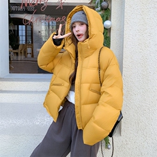 韩系橙色立领羽绒服女冬2025新款超火好看高级小众保暖加厚短外套，女装羽绒服，2D143