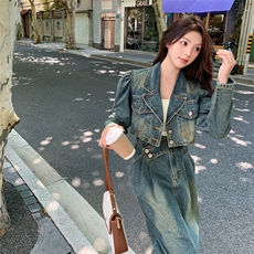 2025秋季新款个性大气时尚牛仔套装女，女装套装/套裙，1C080