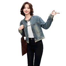 高级感气质牛仔短外套女春秋新款小个子宽松百搭复古长袖夹克上衣，女装牛仔外套，江南女神