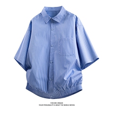 竖条纹短袖衬衫5X4002-TP3558夏季日系男宽松衬衣青少年，男装衬衫，电商A102