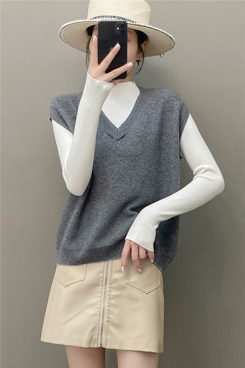HE|轻奢简约百搭baby山羊绒针织马甲女V领毛衣宽松背心坎肩,针织衫/毛衣,织绒羊