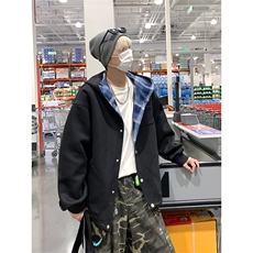 420克重磅日系纯色格纹开衫男女休闲连帽卫衣外套W4687-特价P65，男装卫衣，电商A007
