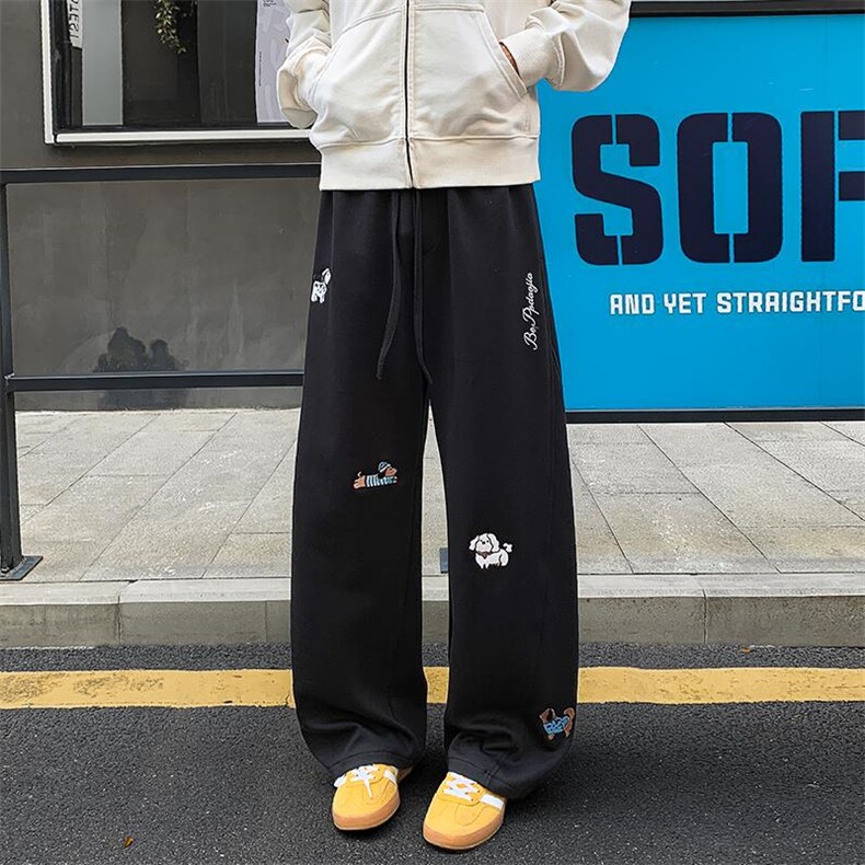 360g高克重曼巴棉小狗英文刺绣大码休闲弯刀裤男K24037特P50控98,男装休闲裤,电商A001-1