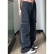 直筒工装牛仔裤女2025新款hiphop高腰宽松拖地阔腿裤子KA1092，男装牛仔裤，星座1116A（原606A-3）