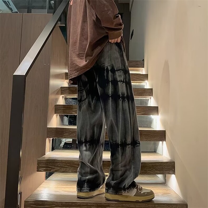 水洗扎染渐变牛仔裤男款秋冬季直筒宽松高街vibe潮NT744P42,男装牛仔裤,星座1116-2