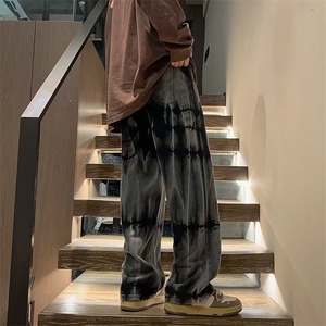水洗扎染渐变牛仔裤男款秋冬季直筒宽松高街vibe潮NT744P42图片